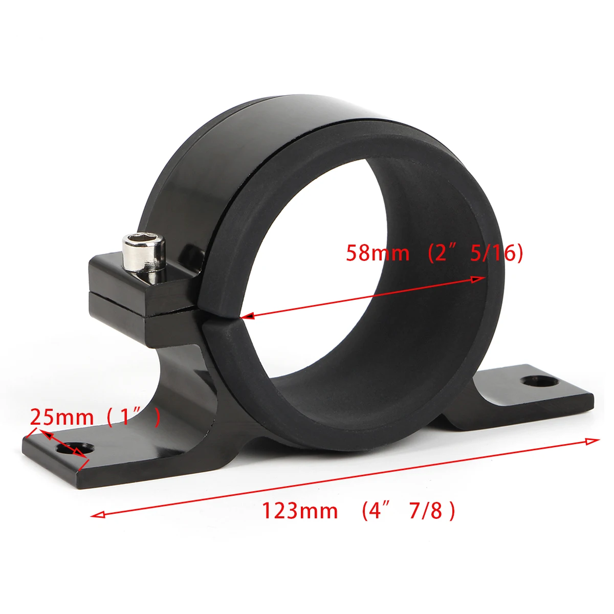 

Fuel Hose Clips 1.9Ft 2" 5/16 Aluminum Fuel Pump Clamp Bracket 58mm Single Fuel Filter Mounting Bracket Black