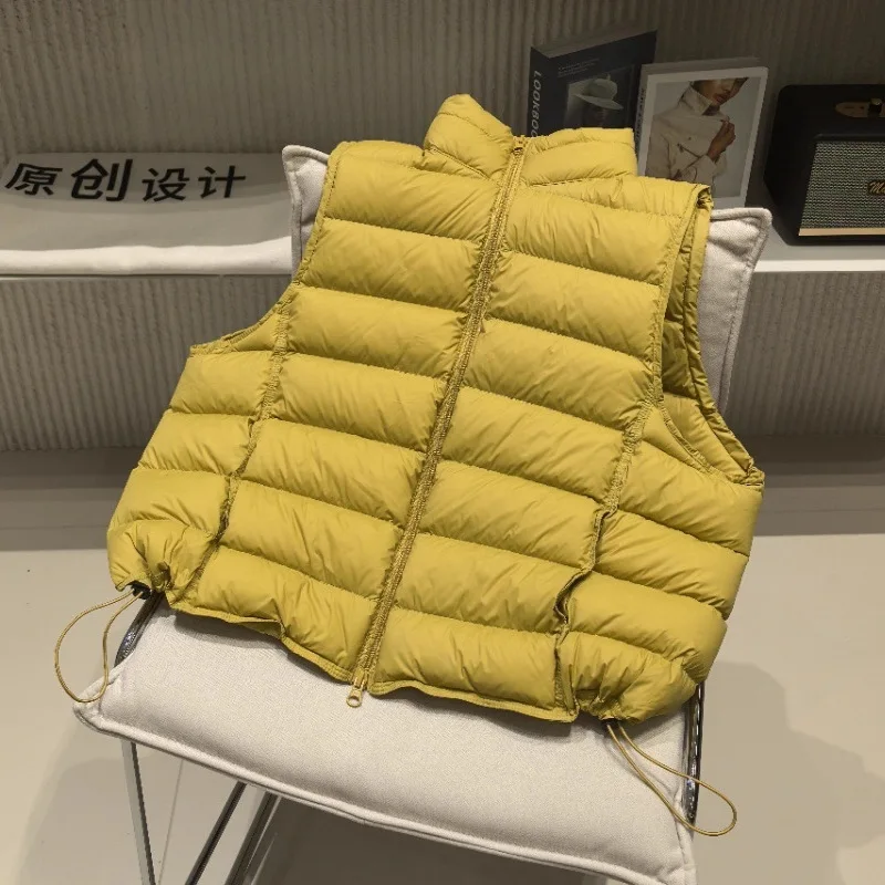 

Осень-зима, теплый легкий пуховый жилет с воротником-стойкой, женские жилеты без рукавов на молнии, женские жилеты на шнурке на белом утином пуху