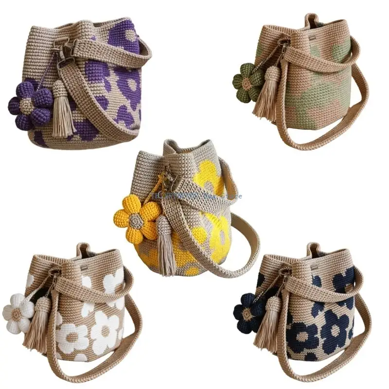 

340D Floral Embroidered Crochet Bag Handwoven Flower Bucket Bag For Ladies Travel