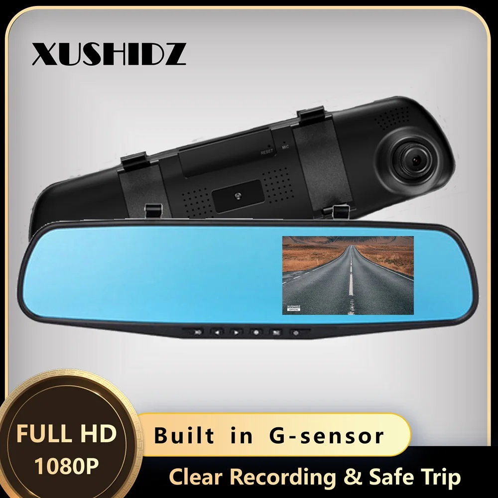 XUSHIDZ S02 1080P Mirror Dash Camera Car Camera Night Vision Vehicle DVR Video Driving Recorder Rearview  Dashcam Multilanguage