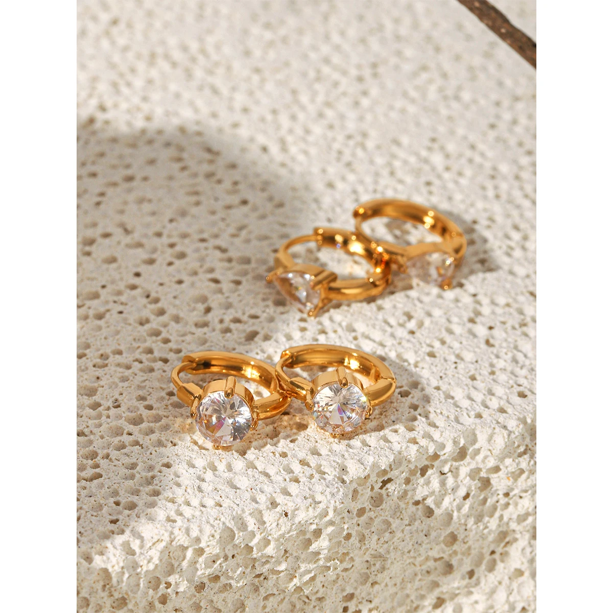 

Tarnish Resistant Stainless Steel Hoop Earring 18K Gold Plated Round Waterdrop Cubic Zirconia Jewelry For Women Party Gift