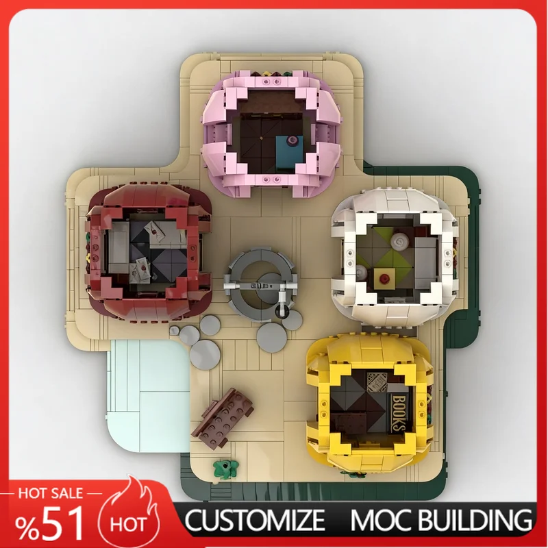 1464 PCS Colorful Four Houses Modular Building Diorama MOC Creative Building Blocks Set DIY Assembly Toy For funs Birthday Gift