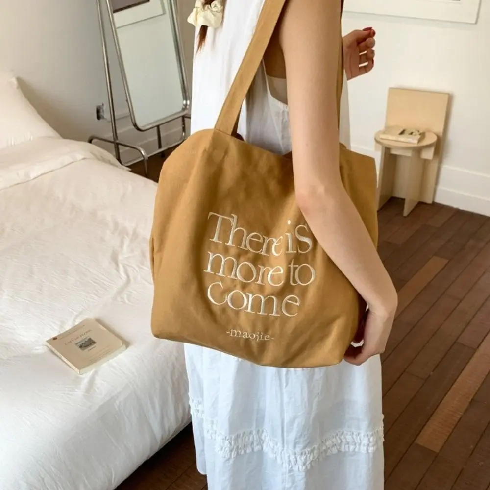 

Trendy Solid Color Canvas Totes Bag College Student Casual Letters Shoulder Bag Large Capacity Versatile Women's Handbag Female