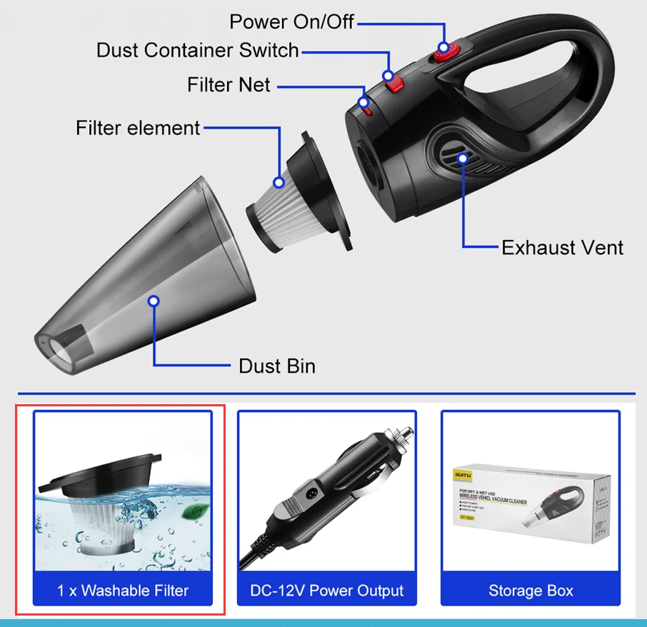 Car Vacuum 4000Pa High Power Strong Suction Corded Car Vacuum Cleaner Mini Portable Handheld Vac