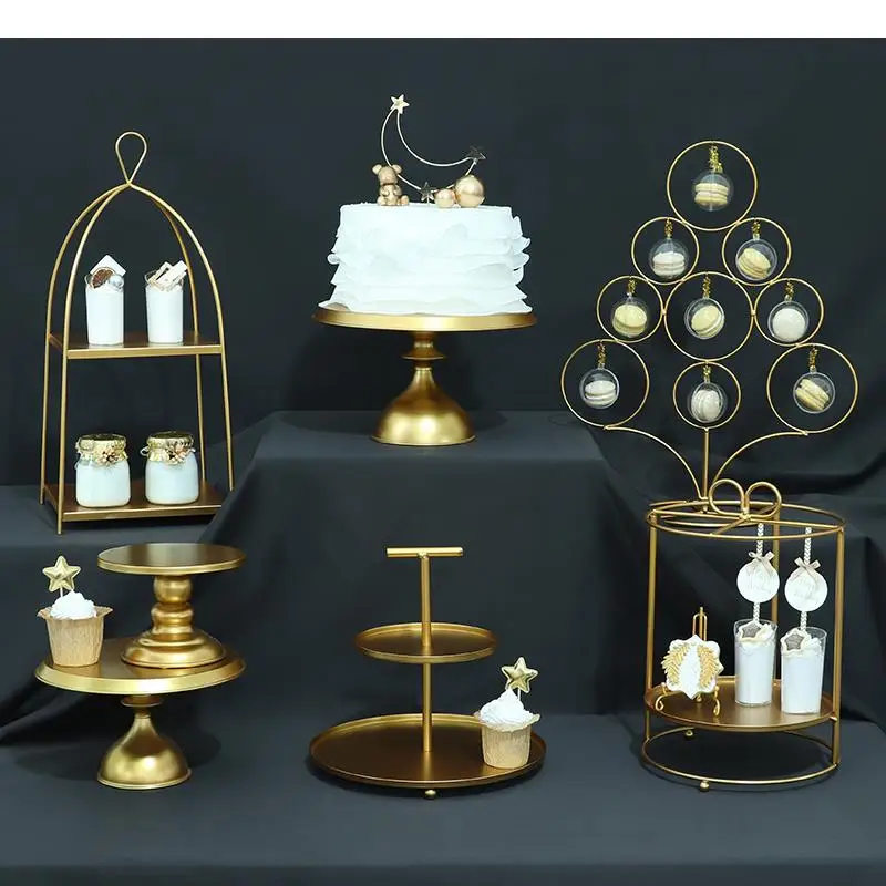 European Metal Dessert Table Decoration Set Wedding Bread Cake Plate Macaron Display Stand Kitchen Utensil