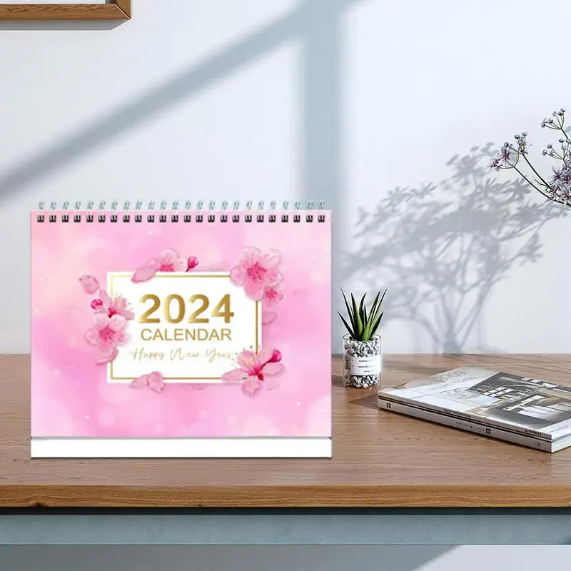 Cute Spiral Stand Up Calendar for Desk, Mensal, Decorativo, 12 Meses, Casa, Escola, Sala de Aula, Trabalhar
