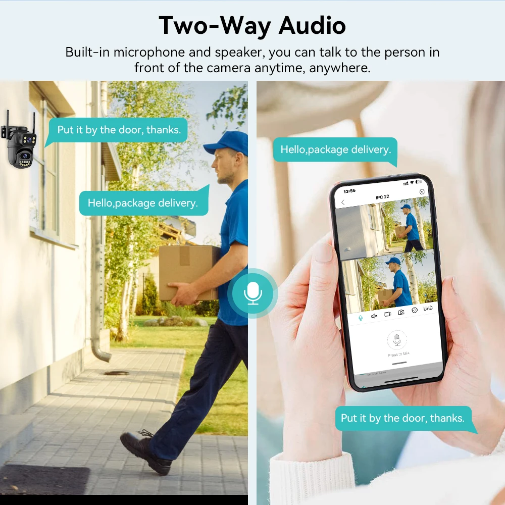 4K 8MP WIFI PTZ IP Camera Dual Lens With Dual Screen Ai Human Auto Tracking Color Nightvision ICsee Outdoor Surveillance Camera