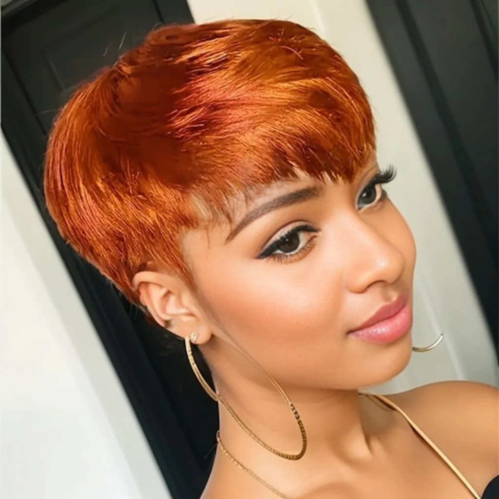 앞머리가 있는 세련된 픽시 가발 전체 기계 제작 브라질 스트레이트 인모