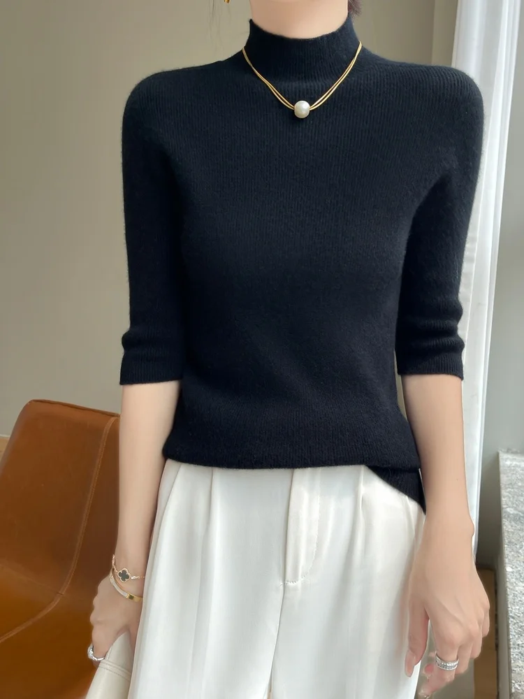 

Women's Slim Fit Knitted Base irt f High Collar Five Sve mid Sve Autumn Medium Knitwear Inner Wear Top