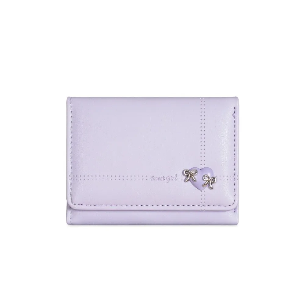 Sweet Large Capacity Love Bow Wallet Multi-card Slot PU Leather Tri-fold Short Wallet Foldable Compact Card Holder Shopping