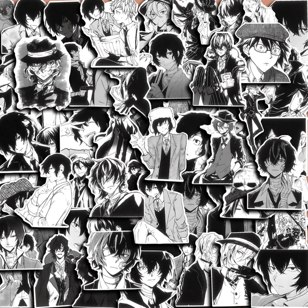 10/30/60pcs Bungo Stray Dogs Black White Anime Stickers DIY Laptop Scrapbooking Phone Bike Cool Cartoon Graffiti Decals Packing