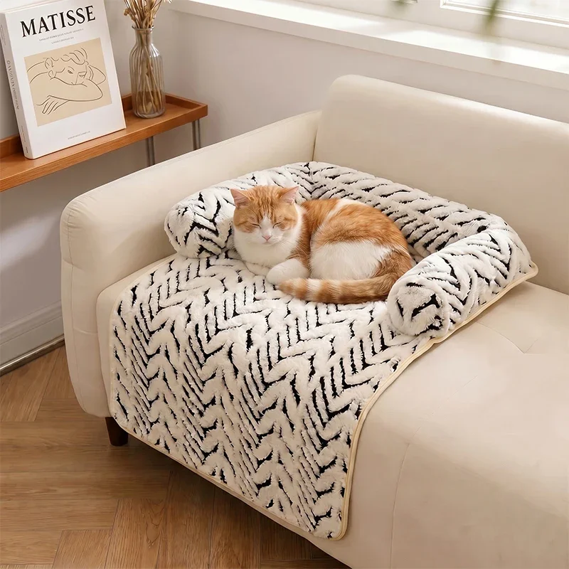 Haustier-Sofabett-Matte mit Seitenpolstern, Weiche Flauschige Couch-Schutzmatte, Rutschfeste Hunde- und Katzenbett-Schlafunterlage für Kleine und Mittelgroße Haustiere – Detail 15