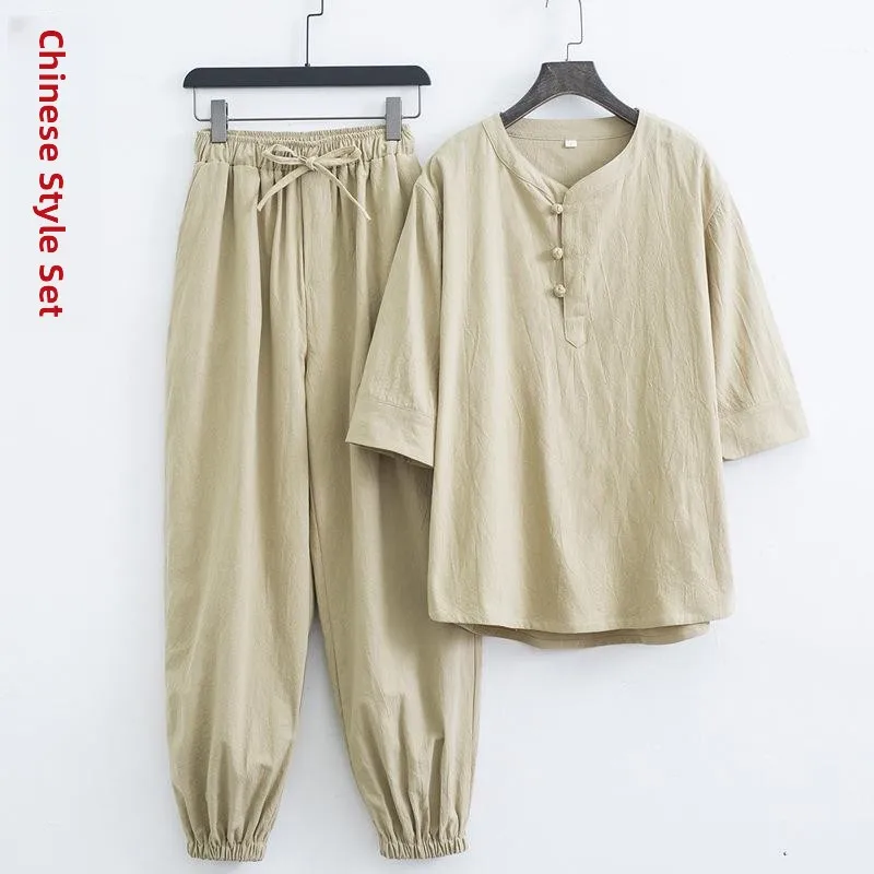 

Буддийский костюм для мирянок из хлопка и льна в китайском стиле Тан, для медитации и практики Дзен, женская версия, летний повседневный комплект