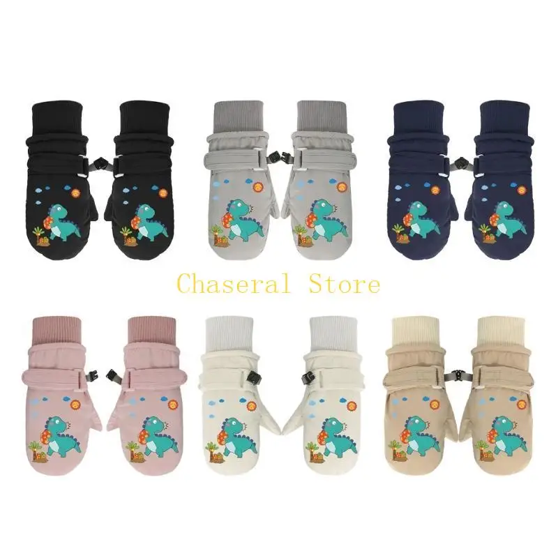 

E7CE Print Cartoon Dinosaur Gloves Full Finger Mitts Thermal Gloves Warm Snow Gloves
