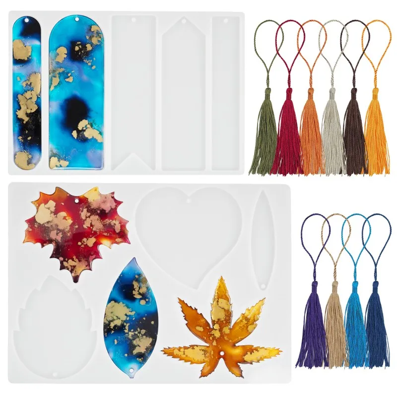 DIY Tassels Bookmark Silicone Mold Leaf Shape Bookmark Casting Epoxy Resin Molds Craft Jewelry Making Accessories