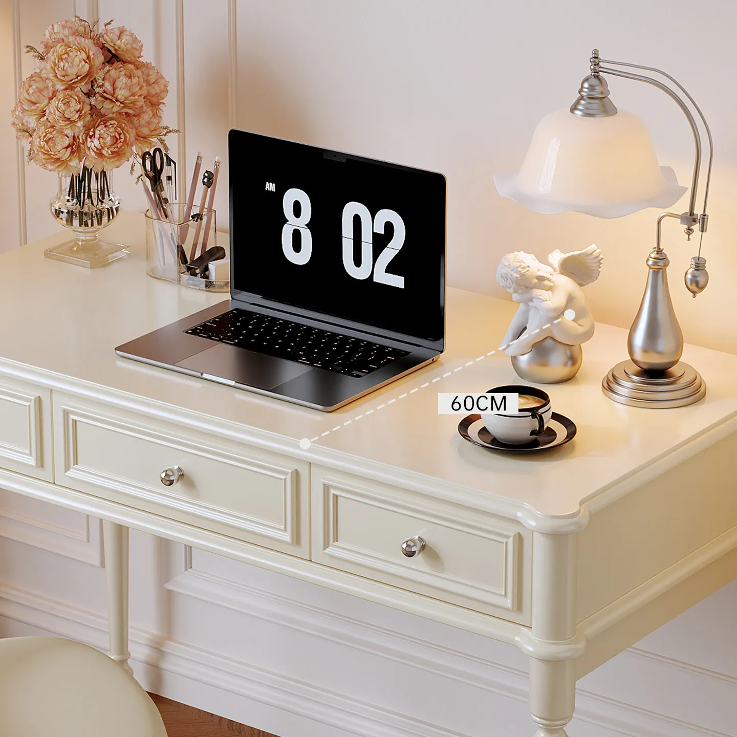 

#French-style Cream-colored Solid Wood Desk Storage High-end Computer Desk for Small Spaces Study Table Bedroom New Model 2026