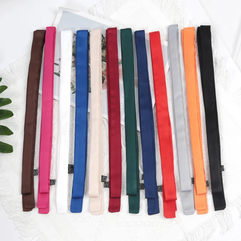 160cm X 2.5cm Women Long Solid Color Skinny Silk-Like Scarf Tie Anti-Wrinkle Carves Wraps Satin Ribbons Headbands Neckerchief