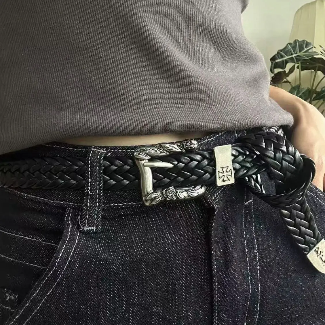 Fashion Belt Gothic Jeans Belt Cross Melancholic Second-generation Belt Design High Quality Braided Punk Belt for Men Women