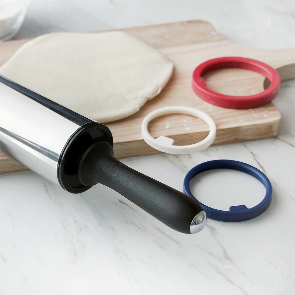 

11 Inches Large Size Non-stick Rolling Pin Handle Stainless Steel Roller Adjustable Rolling Stick with Thickness Rings Kitchen T