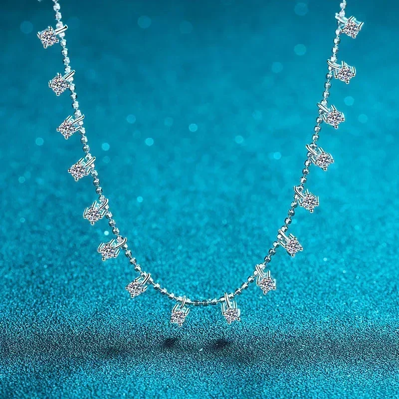

Quality 3/9CT Moissanite Pendant Necklace for Women, Sparkling PT950 Full Stars Wedding Jewelry Round Cut Clavicular Chain