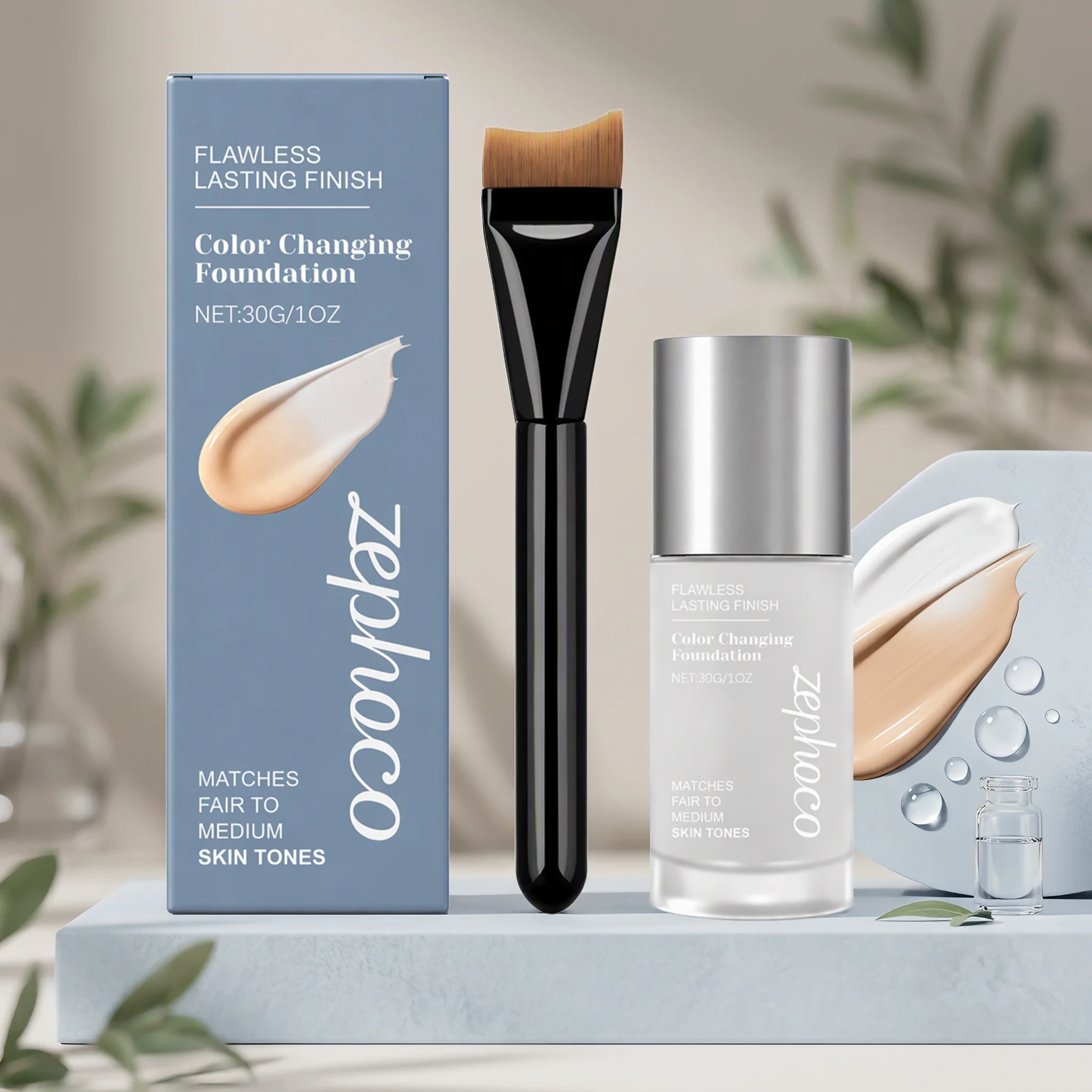 Lightweight Color Changing Foundation, Skin-Tone Adaptive, Moisturizing, Anti-Caking, Long Lasting, Smooth & Comfortable