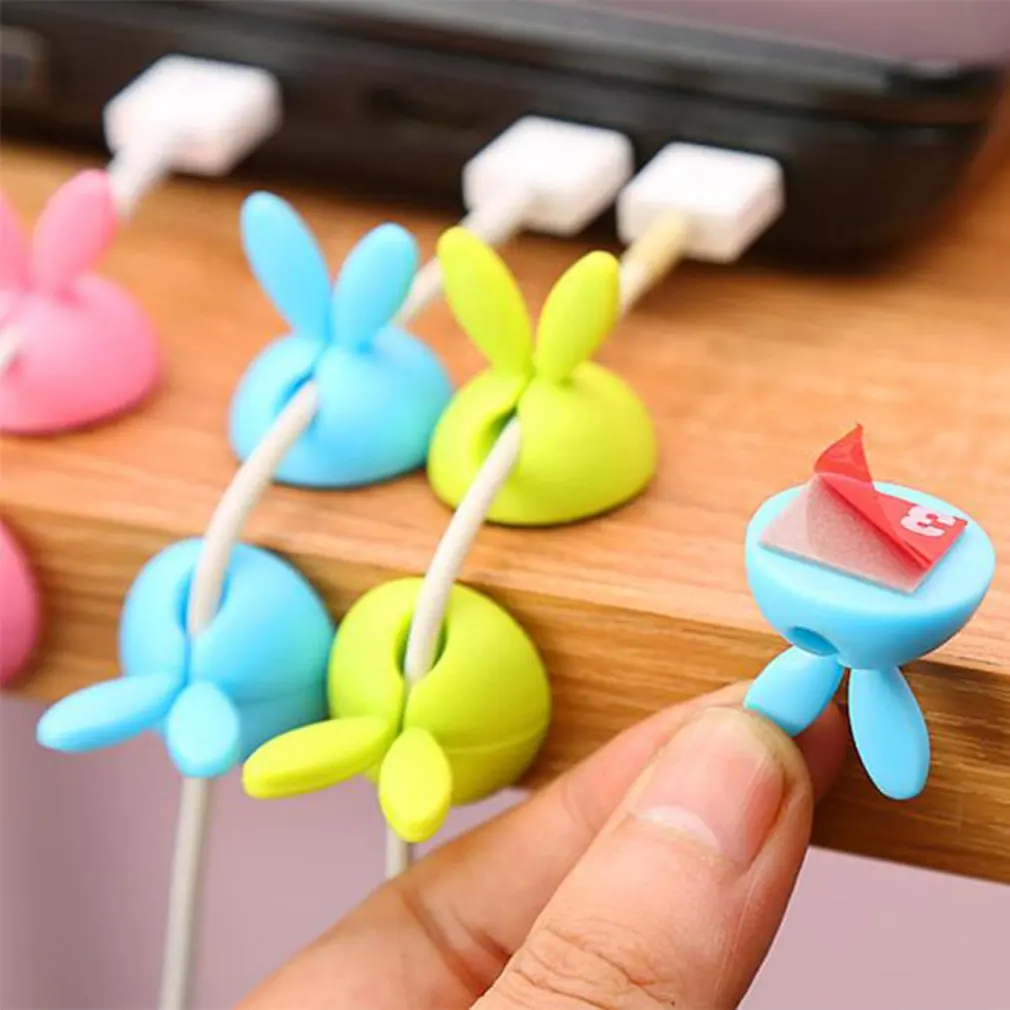 4pcs Flexible TPR Material Rabbit Ears Fixer Thread Management Device Data Line Desktop Finishing Convenient Fixing Clamps