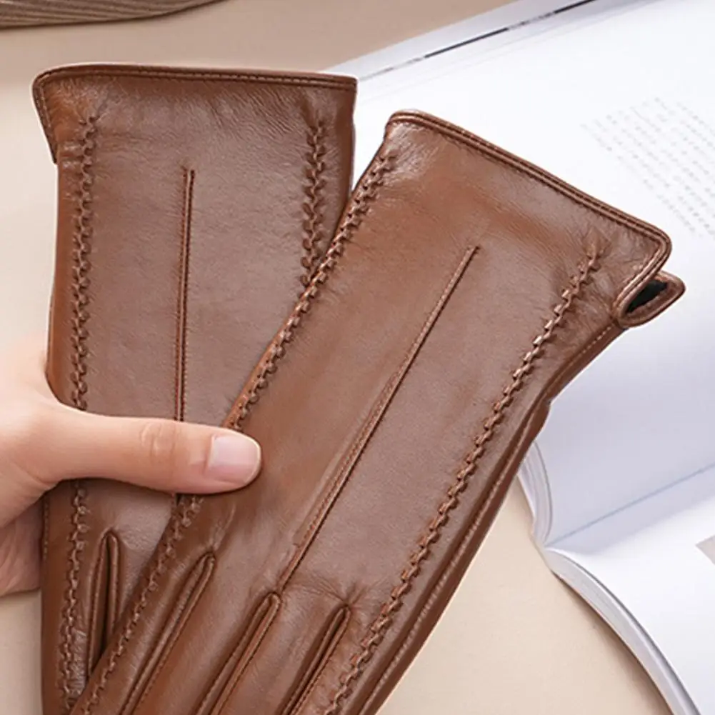 Touchscreen Gloves Women’s Faux Leather Touchscreen Gloves Warm Winter Skiing Gloves with Thickened Soft Lining Full Palm