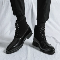 Men Lace Up Point Toe Dress Boots, Work Office Dress Shoes