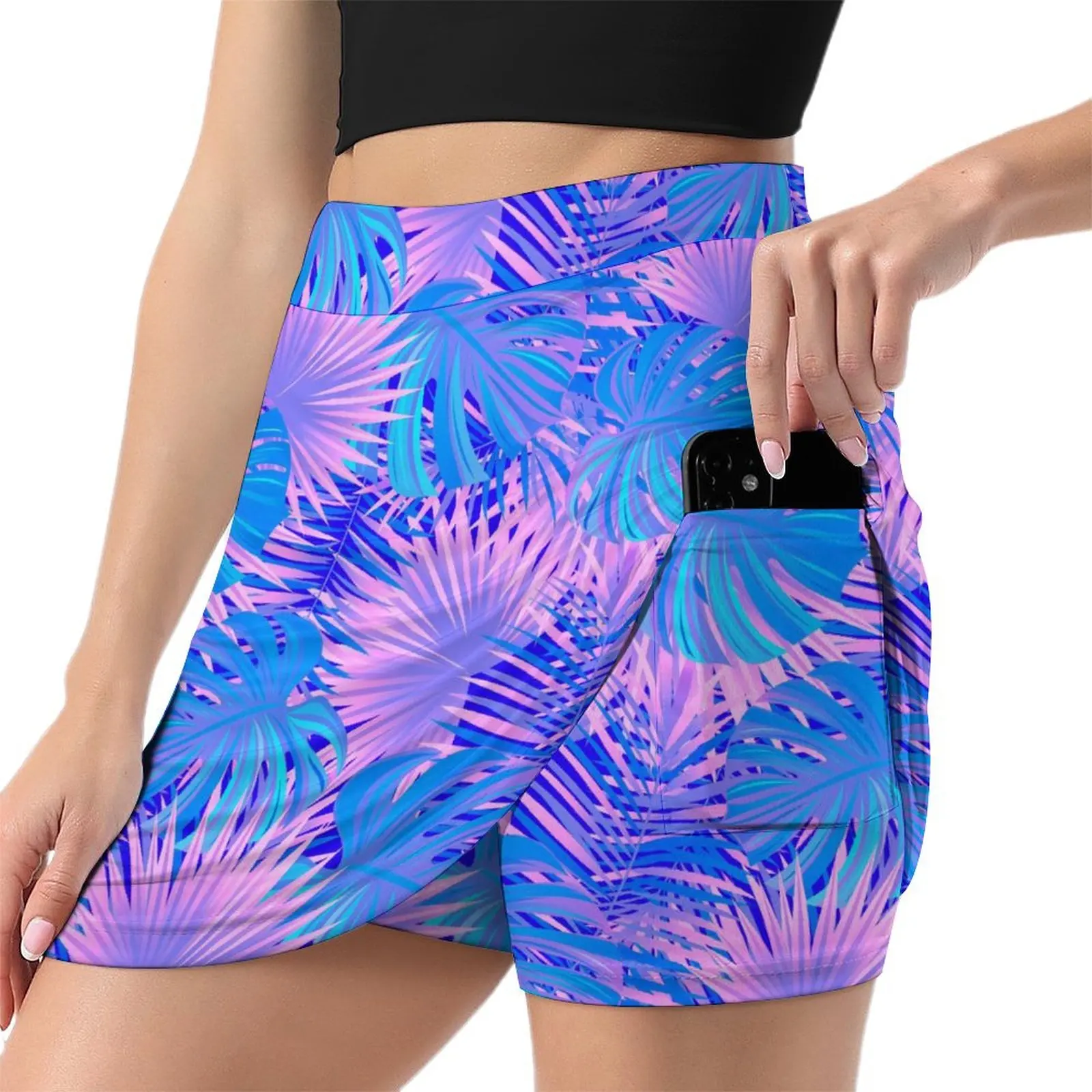 Purple Leaf Skirt Tropical Plants Elegant Mini Skirts Summer High-waisted Custom Korean Fashion Casual Skirt Big Size 3XL 4XL