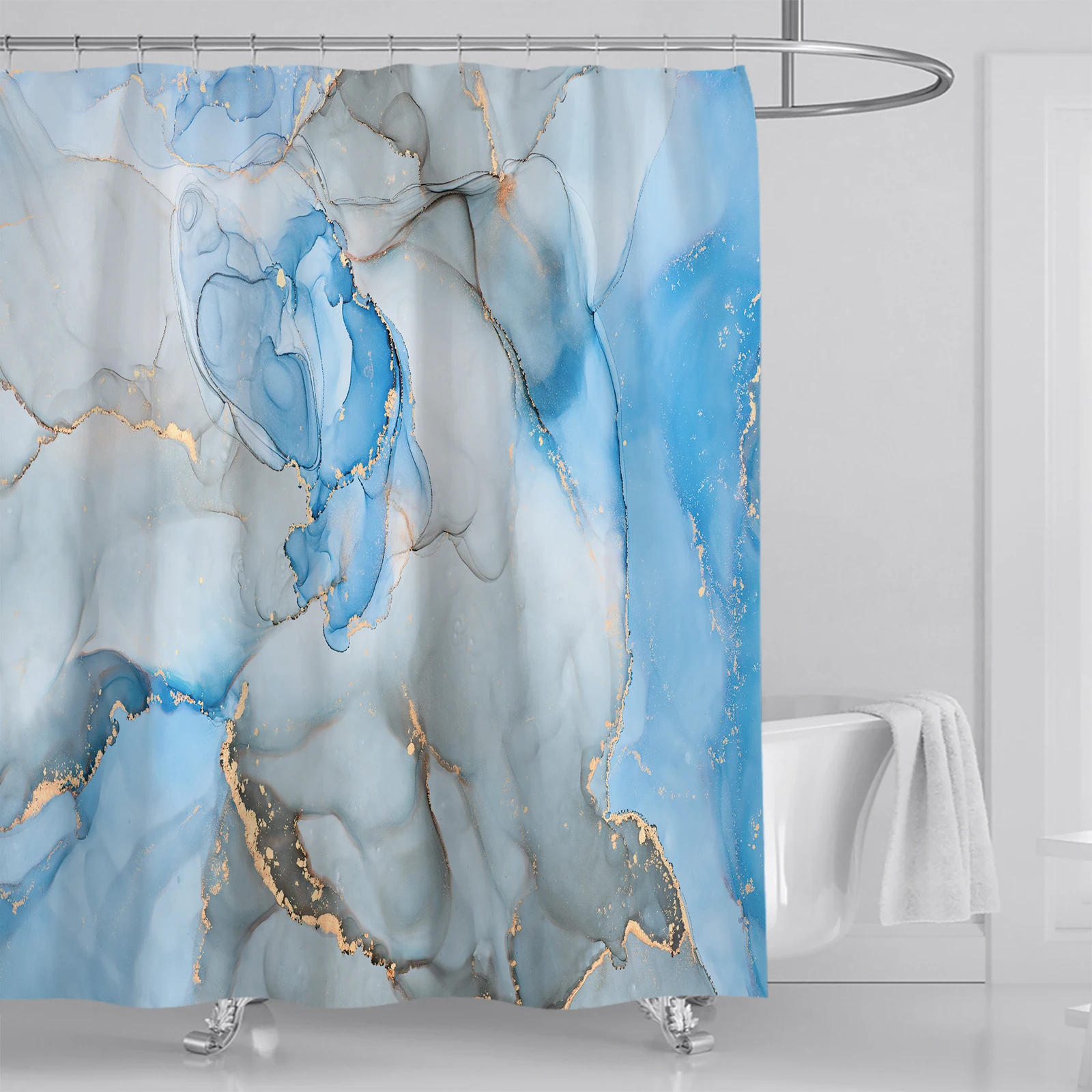 Minimalist marble print shower curtain modern nordic minimalist polyester home décor bathroom curtain with hooks