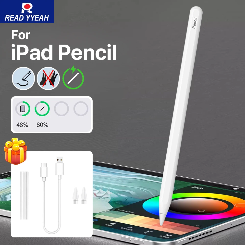 

Готовый к использованию магнитный беспроводной стилус с быстрой зарядкой USB-C для iPad 2-го поколения, с функцией отклонения ладони, автоматическим отключением питания и индикатором заряда батареи