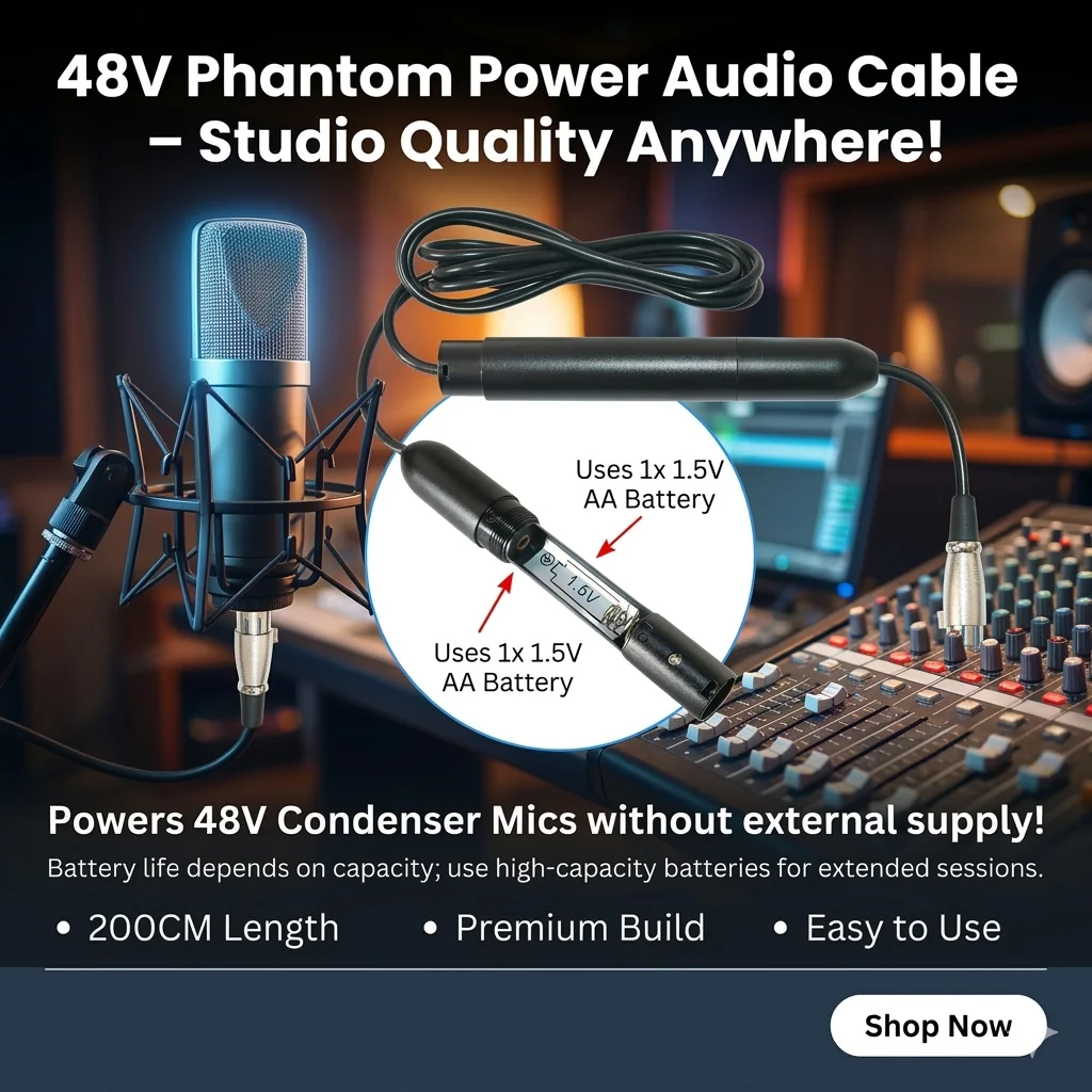 Microphone Conversion Plug 3Pin Mini XLR to 3Pin Male XLR For Instrument Condenser Microphone Phantom Power 48V Adapter Cable
