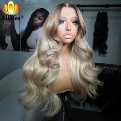 Perruque Lace Front Wig Body Wave Naturelle, Cheveux Humains, Brun, Blond Ombré, 13x6 HD, 13x4, Racine, Pre-Plucked, pour Femme