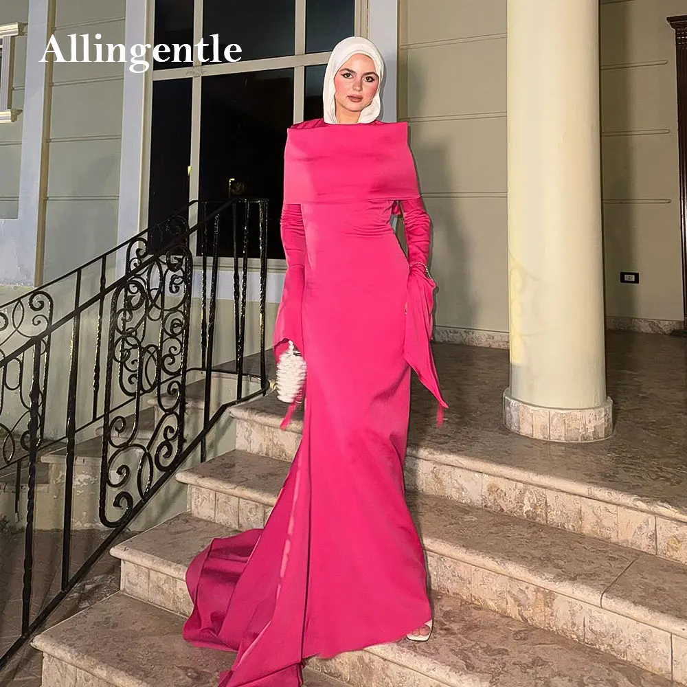 

Саудовская Фуксия с длинными рукавами Пром платья Плиссированные Русалка Вечерние платья для торжественных случаев Длина пола Женское вечернее платье по индивидуальному заказу