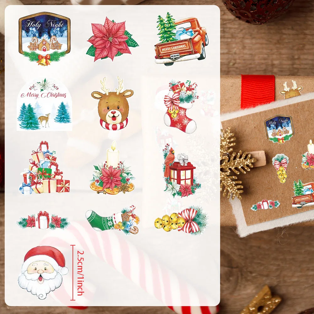 500Pcs 1 Inch Watercolor Christmas Stickers Assorted Cute Santa Reindeer Xmas Labels for Gift Wrapping Small Business Packaging