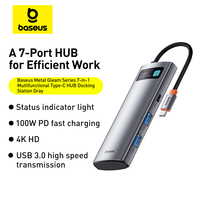 Baseus USB Hub 7 in 1 Type C to HDMI 4K@30Hz USB-A 3.0 5Gbps PD 100W Fast Charging SD TF Docking Station USB C Hub Adapter