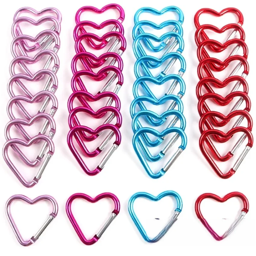 30PCS Carabiner Keychain Clip Heart-shaped Aluminum Small Carabiners Tactical Clips Outdoor Tools Water Bottle Keyring