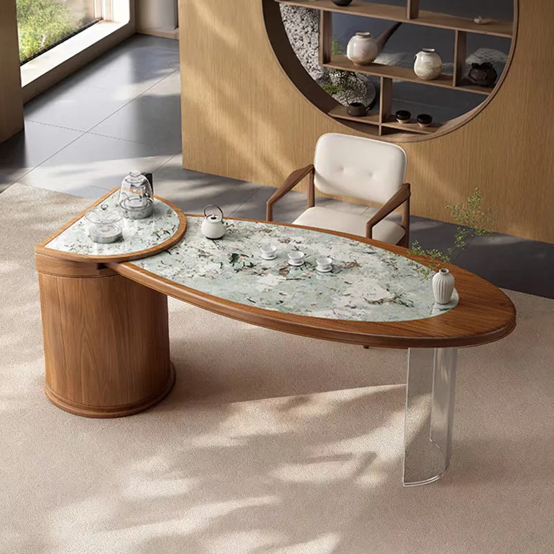 Office Modern Home Living Room Tea Table Integrated A complete set of light luxury rock slab tea table and chair combination Hig
