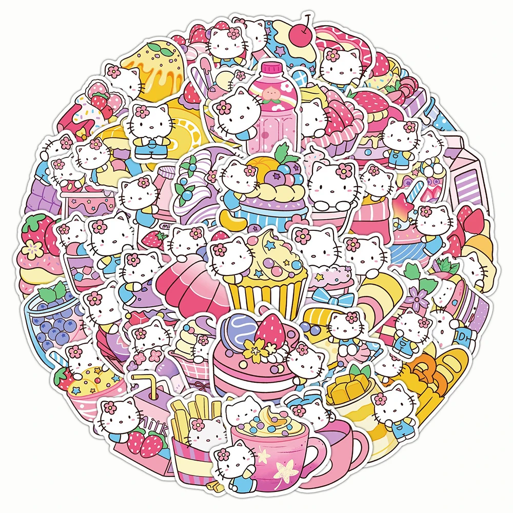 

10/30/50/100pcs Cute Sanrio Hello Kitty Food Cartoon Stickers Funny Graffiti Decals for Kids Toy Fridge Phone Notebook Sticker