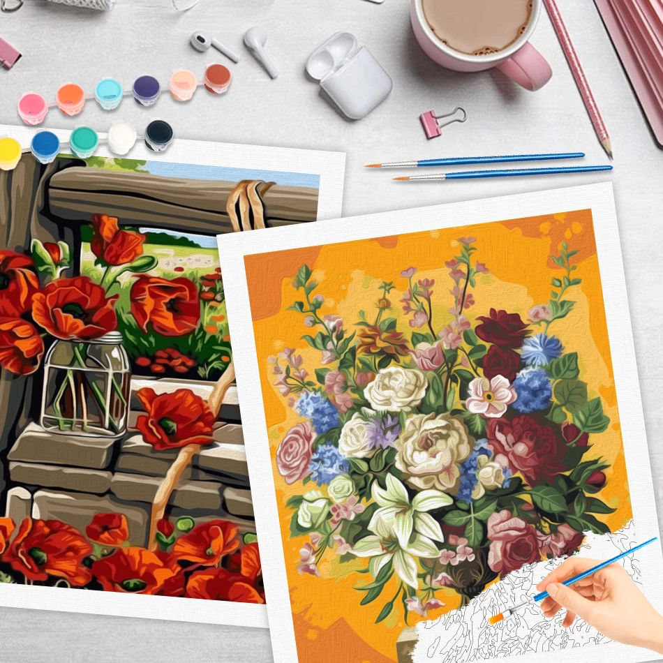 RUOPOTY Ölgemälde nach Zahlen, Blumenkunstzubehör für Handarbeit, Ölkunst, Bild, Zeichnung, Farbset, digitales Malen nach Zahlen
