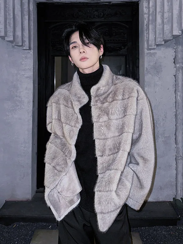 

High-End Men's Winter Coat Fake Fur ort Thiened Leather Inteated Warmth Youth Sle Long Sve Button ...