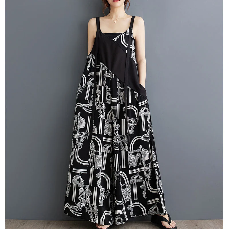 Frans ontwerp gevoel mode groot formaat jumpsuit dames zomer losse casual schouderband wijde pijpen broek dames bodysuit