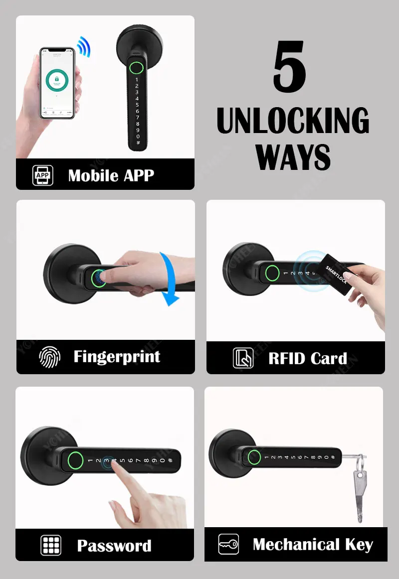 Tuya Digital Fingerprint Door Lock Electronic Lock with 60/70mm Latch Keys Smartlife/Tuya APP Remote Unlock