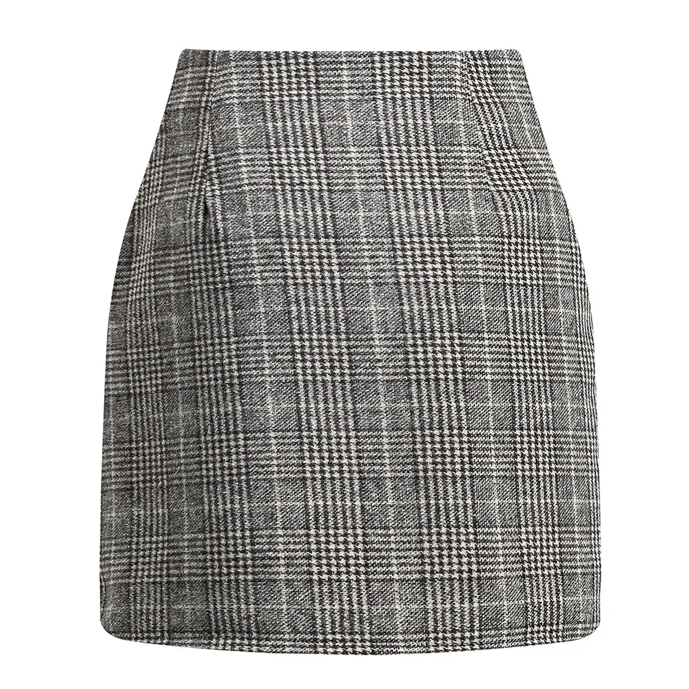  Sexy Tight Pencil Wool Mini Skirt 2023 Autumn New Hot Selling Fashion Street Commuter Women's High Waist Plaid Skirt