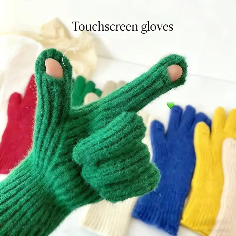 New Touch Screen Gloves for Playing Phone Women Winter Thicken Warm Knitted Stretch Gloves Full Finger Outdoor Skiing Gloves Y2K