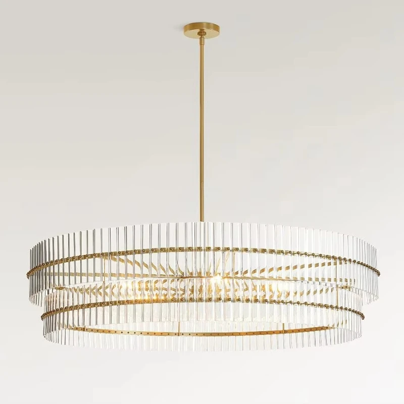 Indoor Living and Dining Room Popular Design Iron Crystal Blown Glass Chandelier Pendant with Roll Down Brass Finish