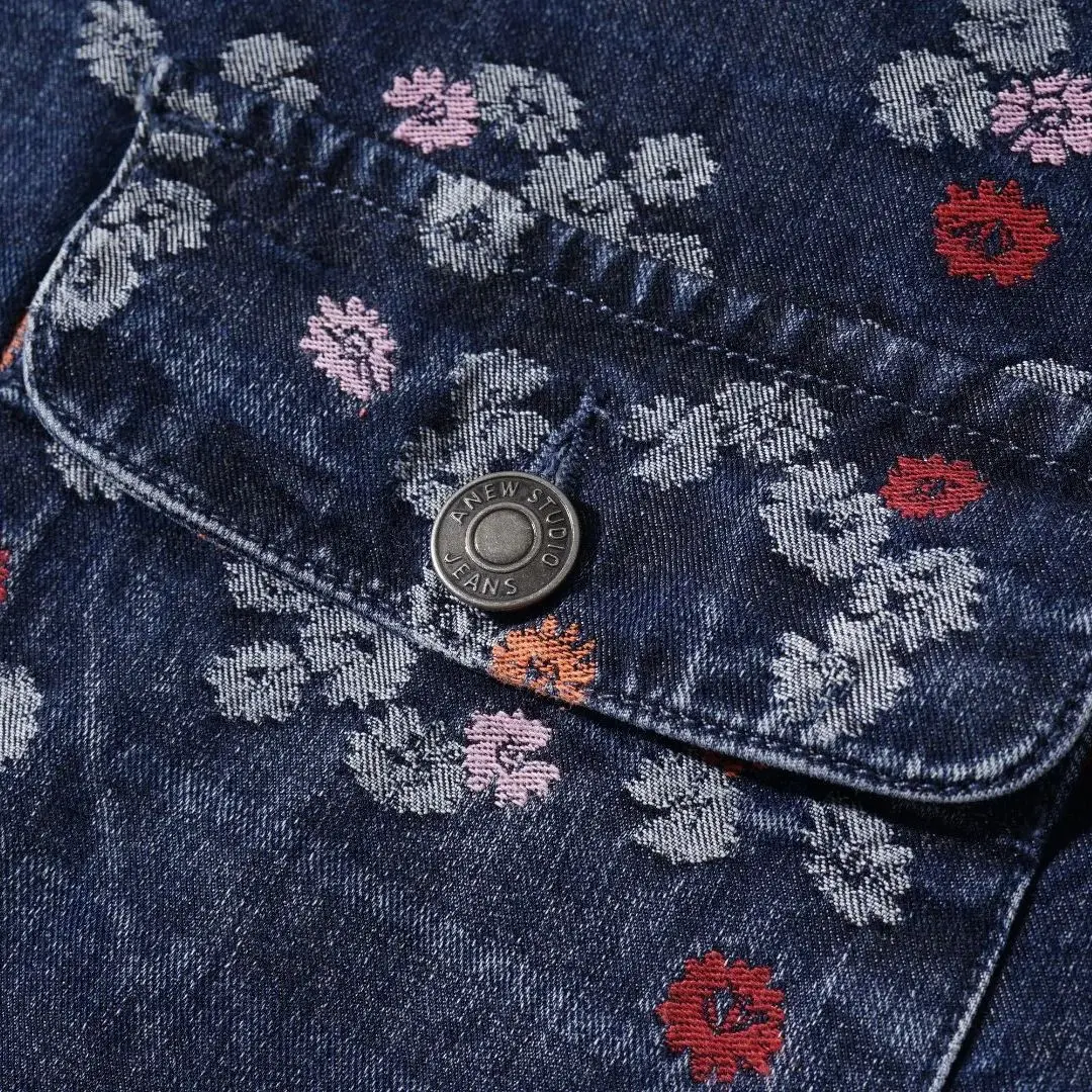 Men's American-Style Retro Floral Embroidered Denim Shirt Long-Sleeved High-End Artistic Blazer New Style