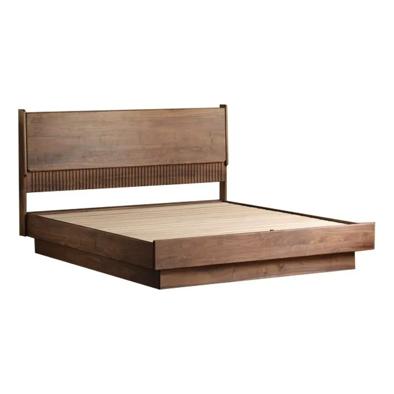 North American black walnut solid wood suspended box bed, modern simple cherry wood log bedroom storage air pressure bed