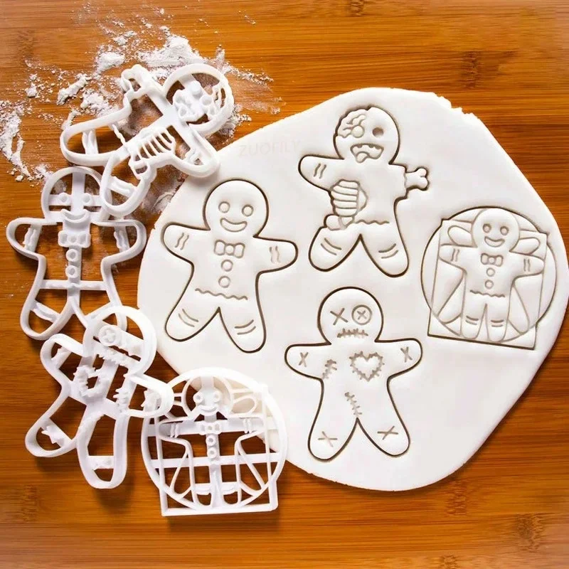 1/2pcs Halloween Gingerbread  Skull Cookie Cutter Christmas Plastic Skeleton Biscuit Mold Fondant Pastry Cartoon Cake Decoration