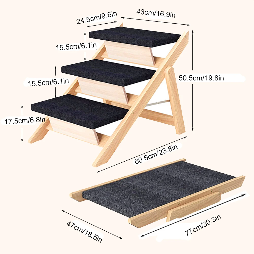 Outdoor-Stufen, hölzerne Katzenkletterleiter, rutschfeste tragbare Haustierleiter, Teppichrampe, Leiter zum Klettern kleiner Tiere
